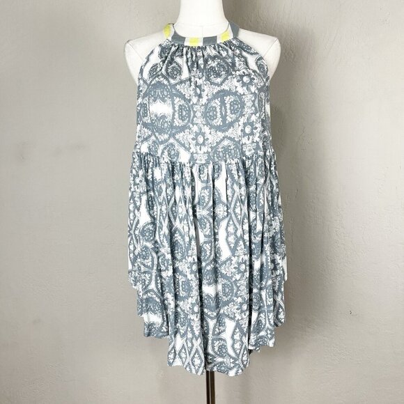 Free People‎ Mimi Tunic Ivory Printed Halter Top Paisley Linen Blend Size Small - Picture 1 of 12